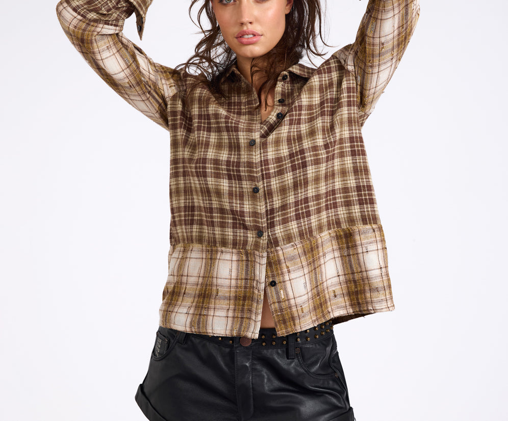 Rodeo Rust Patchwork Flannel Shirt - Brown