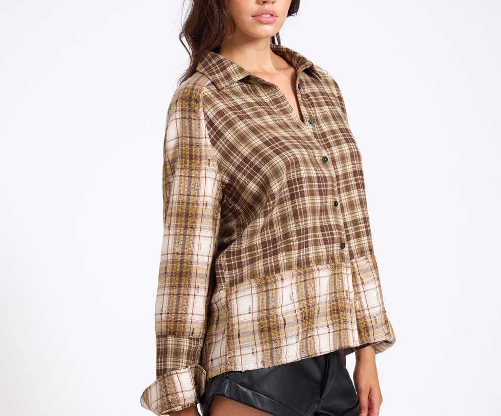 Rodeo Rust Patchwork Flannel Shirt - Brown
