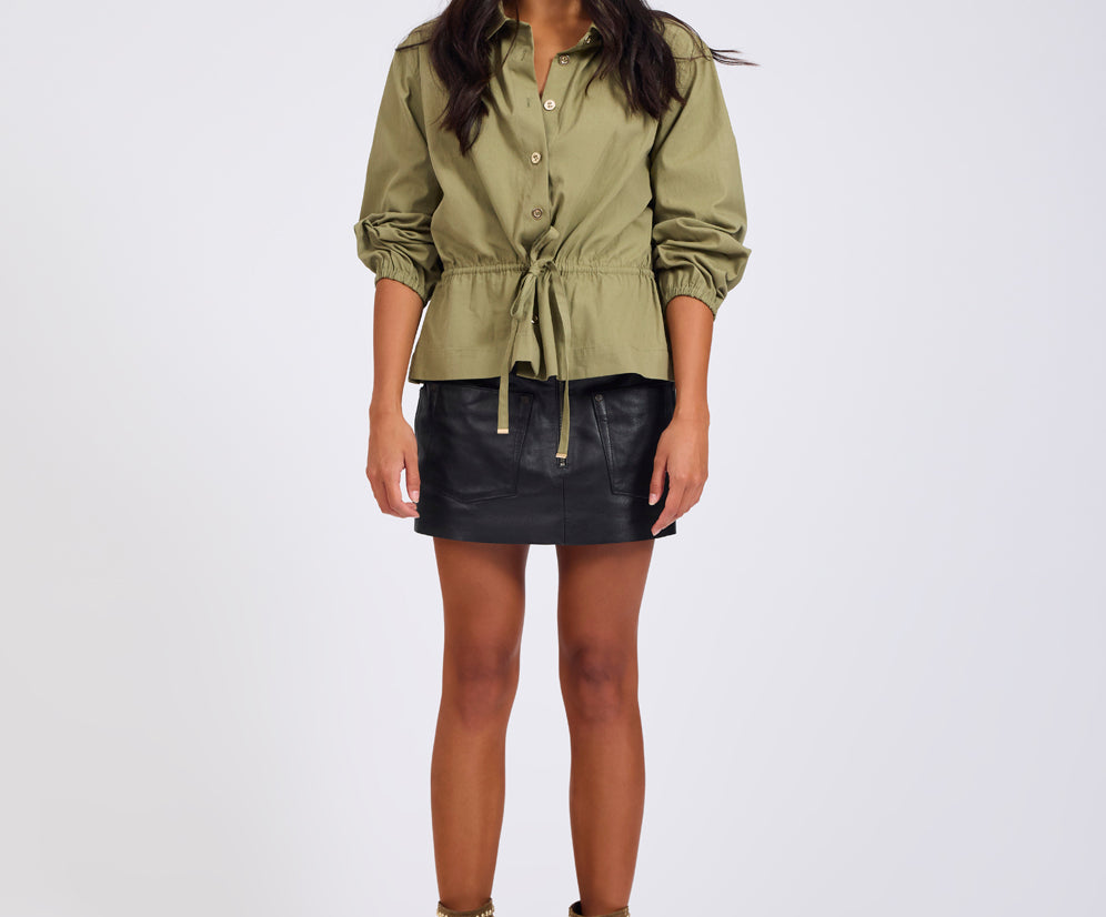 Tie Waist Cotton Shirt - Khaki