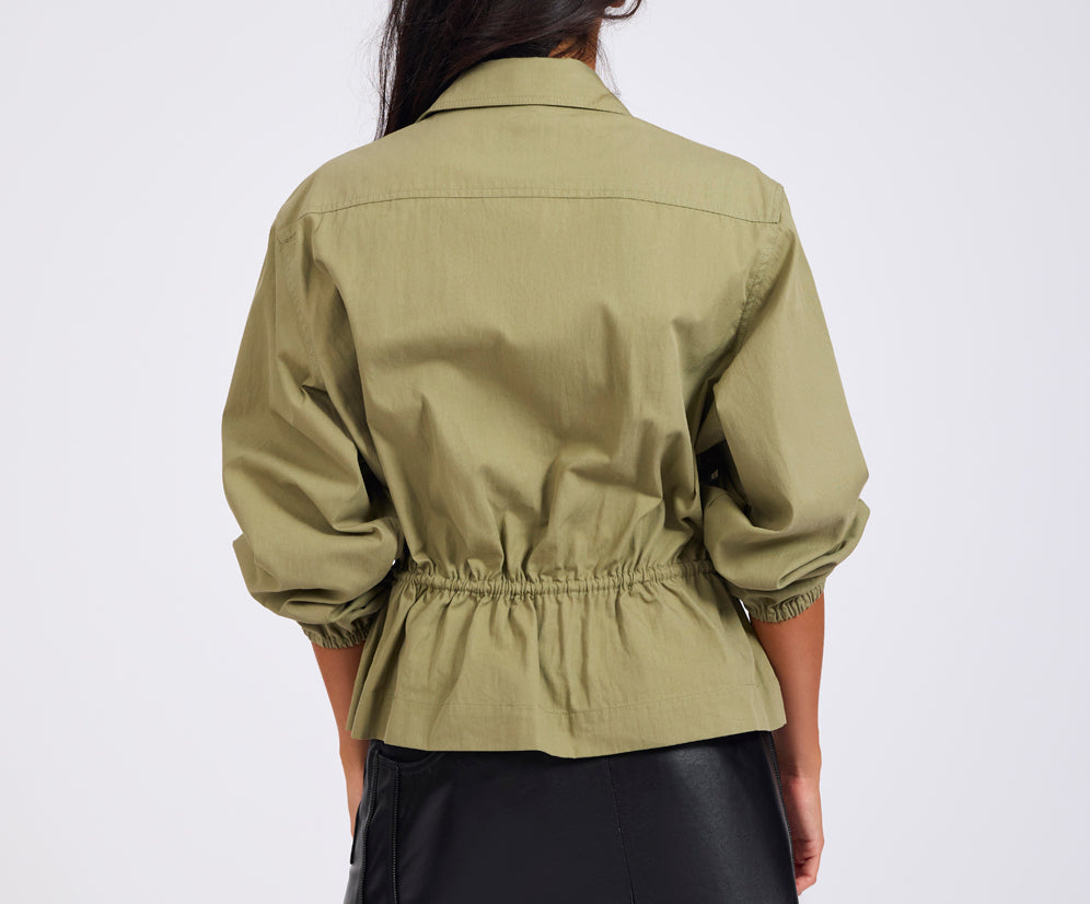 Tie Waist Cotton Shirt - Khaki