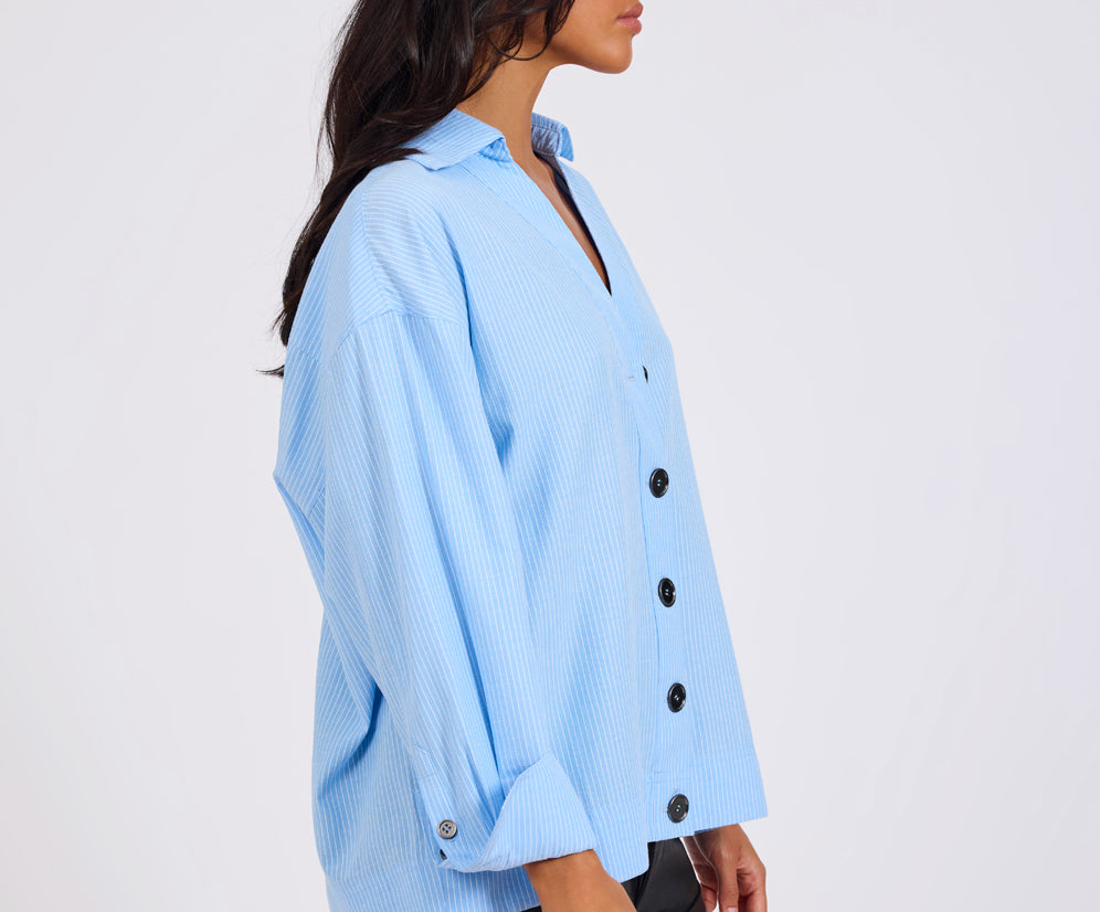 Powerhouse Oversized Longsleeve Pinstripe Shirt - Blue