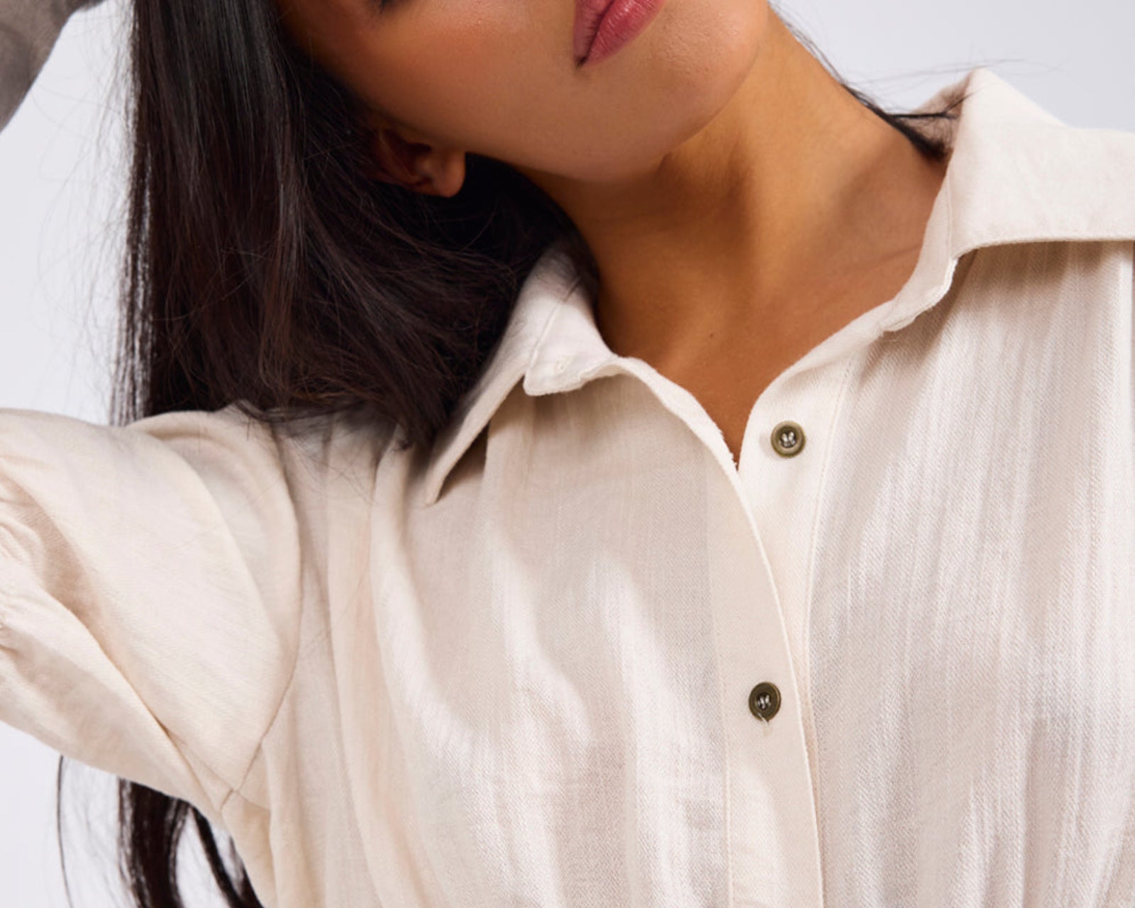 Harper Ruched Longsleeve Shirt - Cream