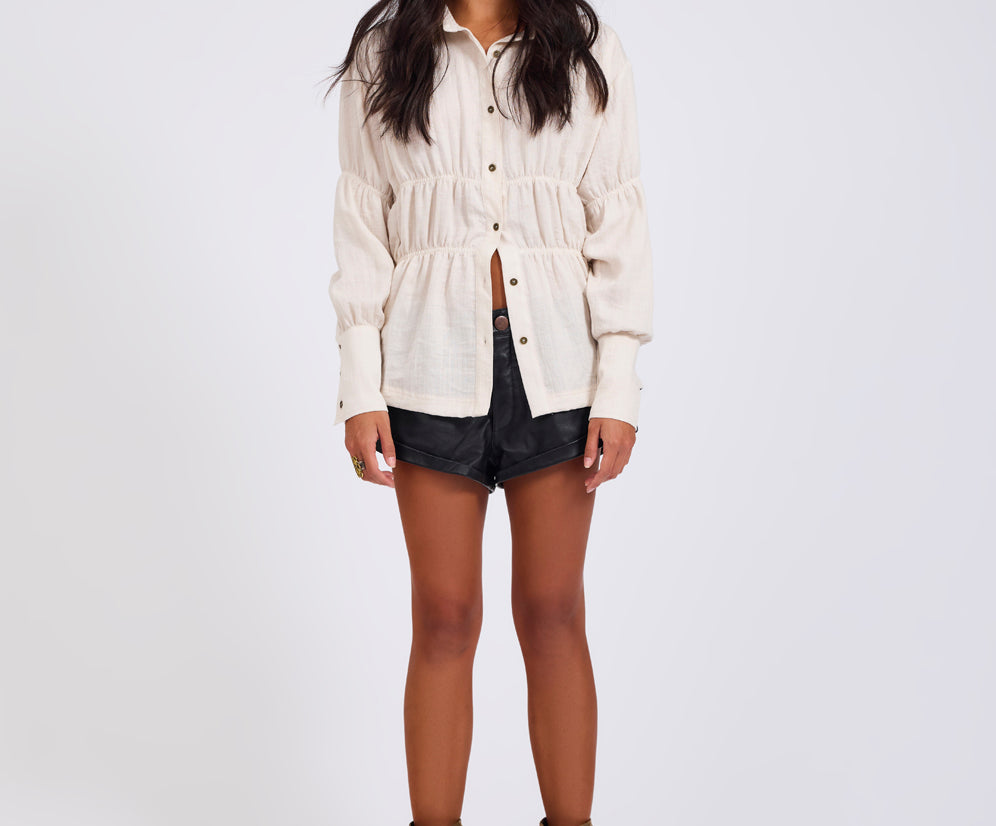 Harper Ruched Longsleeve Shirt - Cream