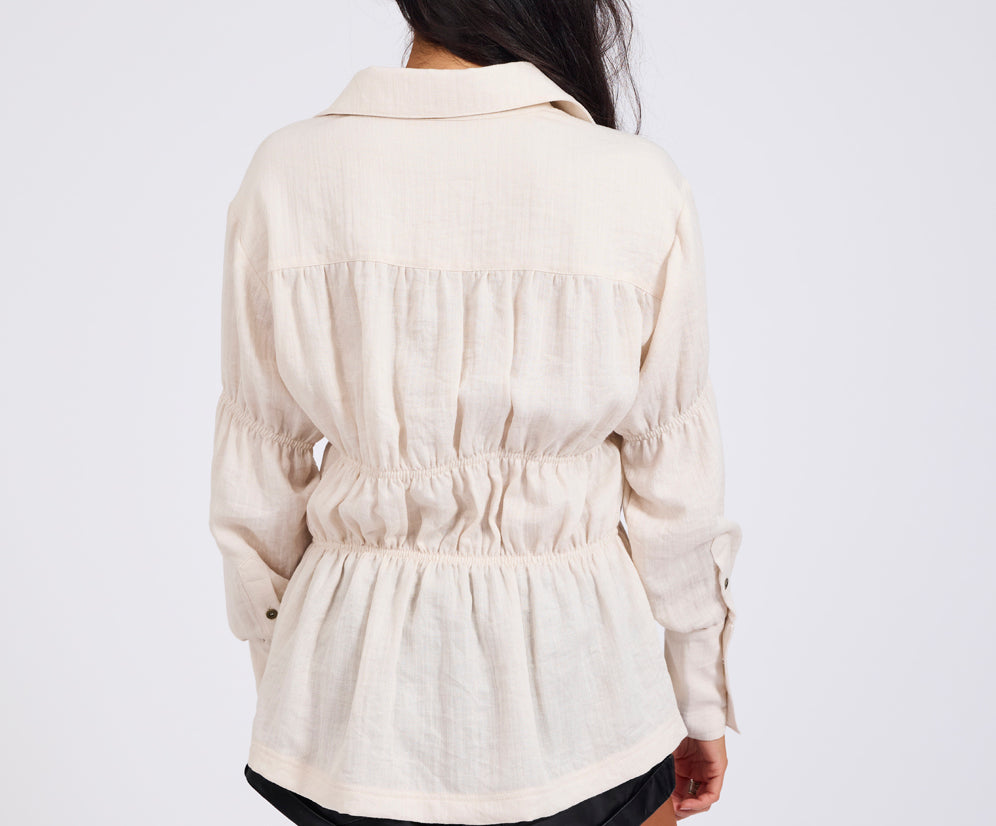 Harper Ruched Longsleeve Shirt - Cream