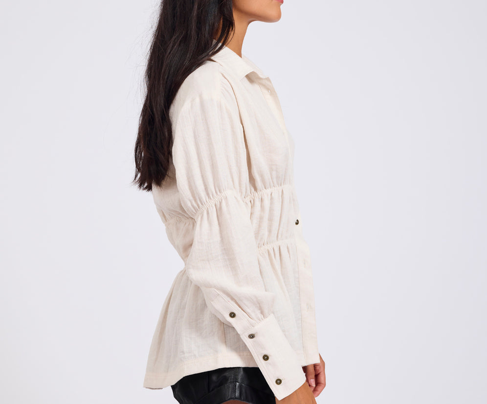 Harper Ruched Longsleeve Shirt - Cream