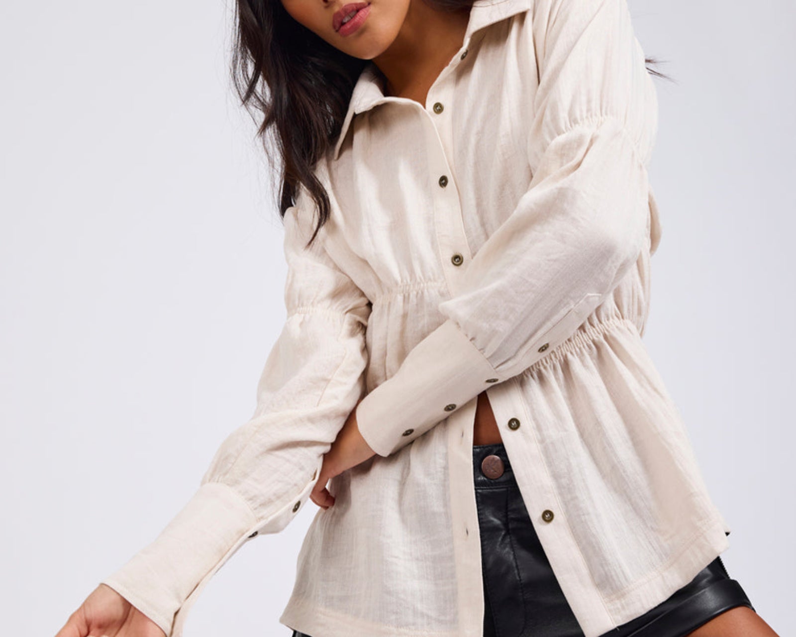 Harper Ruched Longsleeve Shirt - Cream