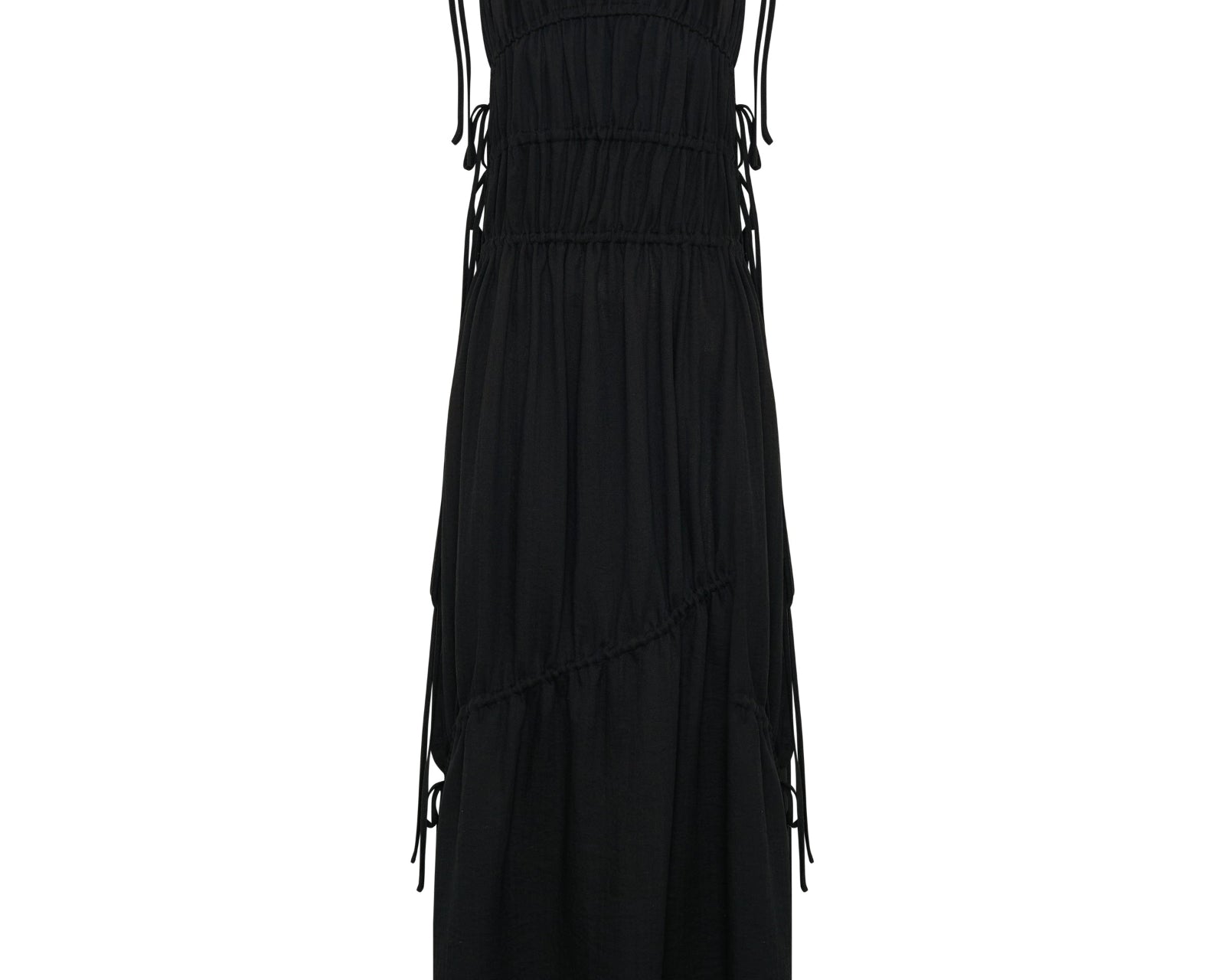 Evelyn Gathered Ruched Maxi Dress - Black
