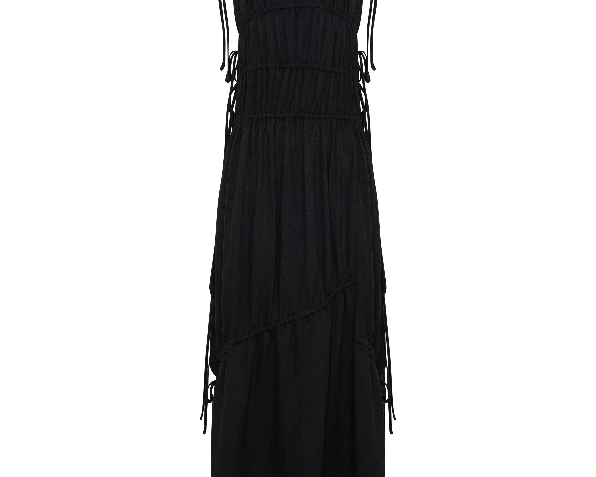 Evelyn Gathered Ruched Maxi Dress - Black