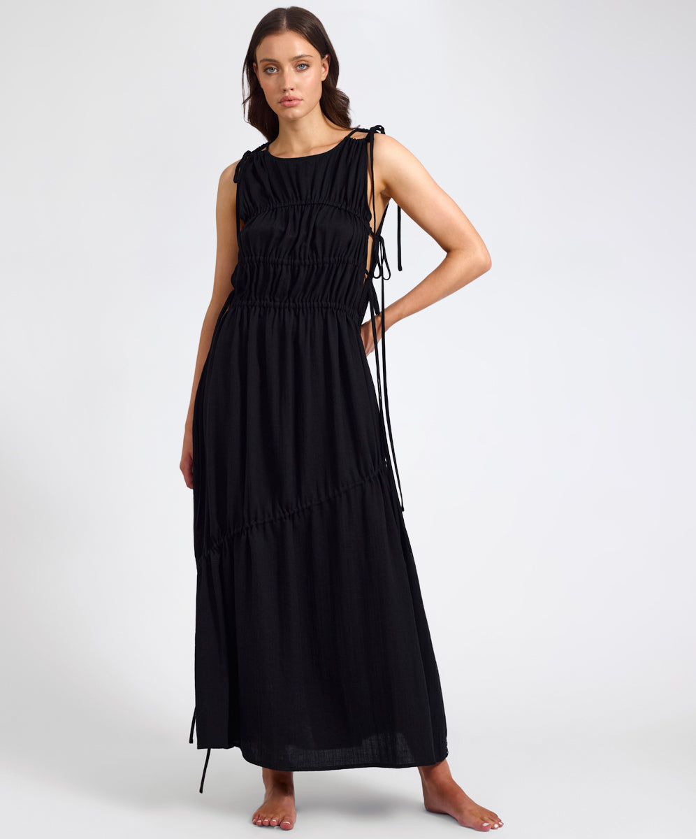 Products Evelyn Gathered Ruched Maxi Dress - Black