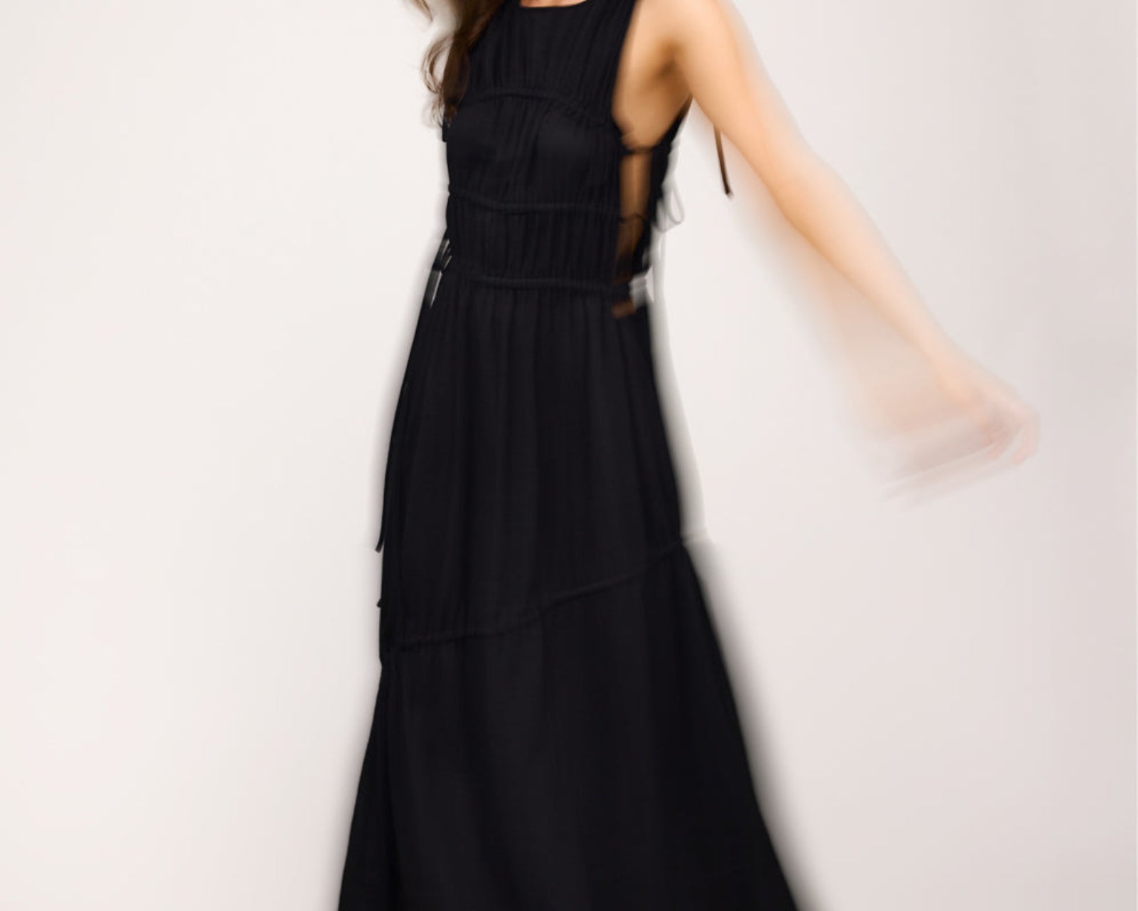 Evelyn Gathered Ruched Maxi Dress - Black