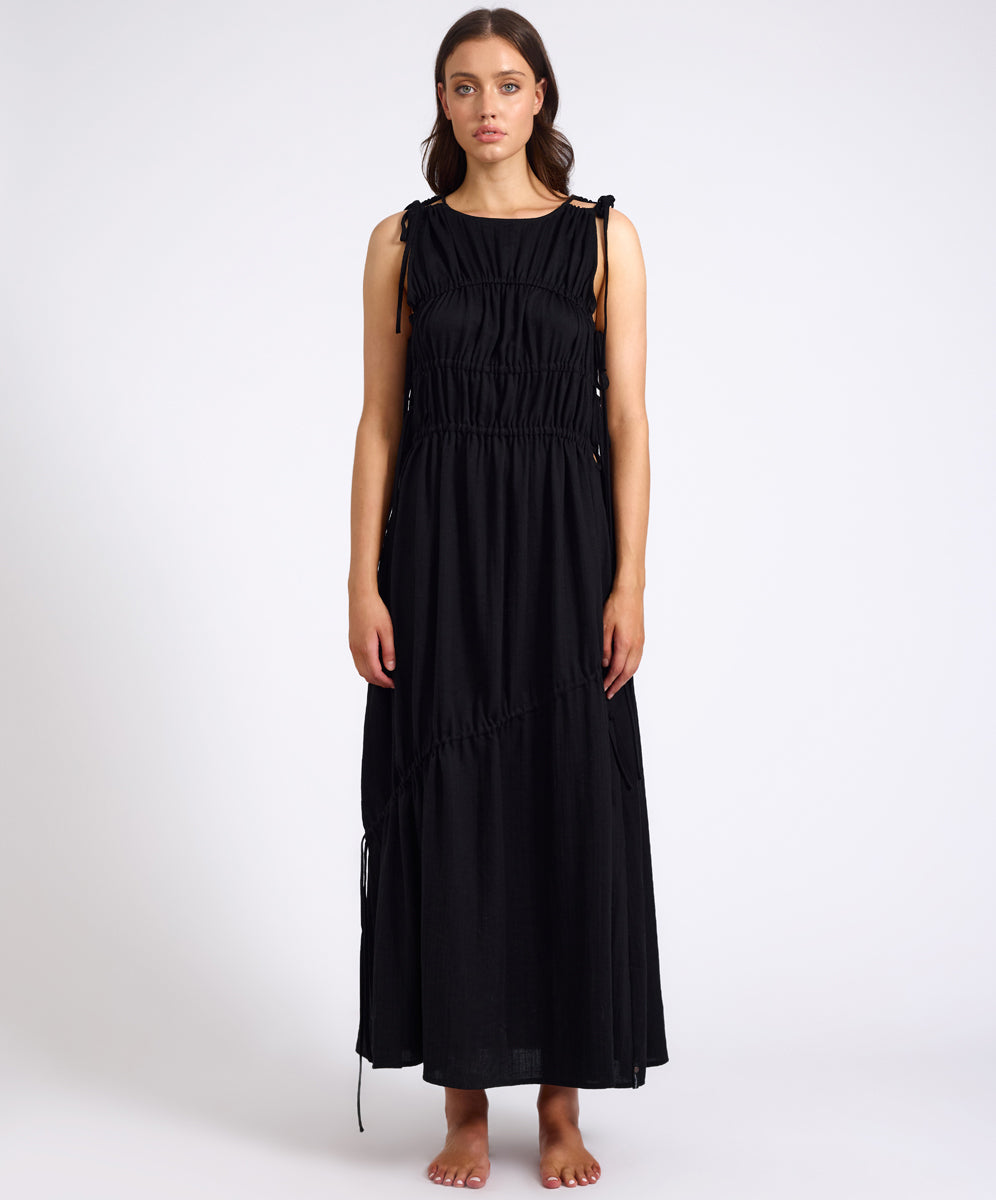 Products Evelyn Gathered Ruched Maxi Dress - Black