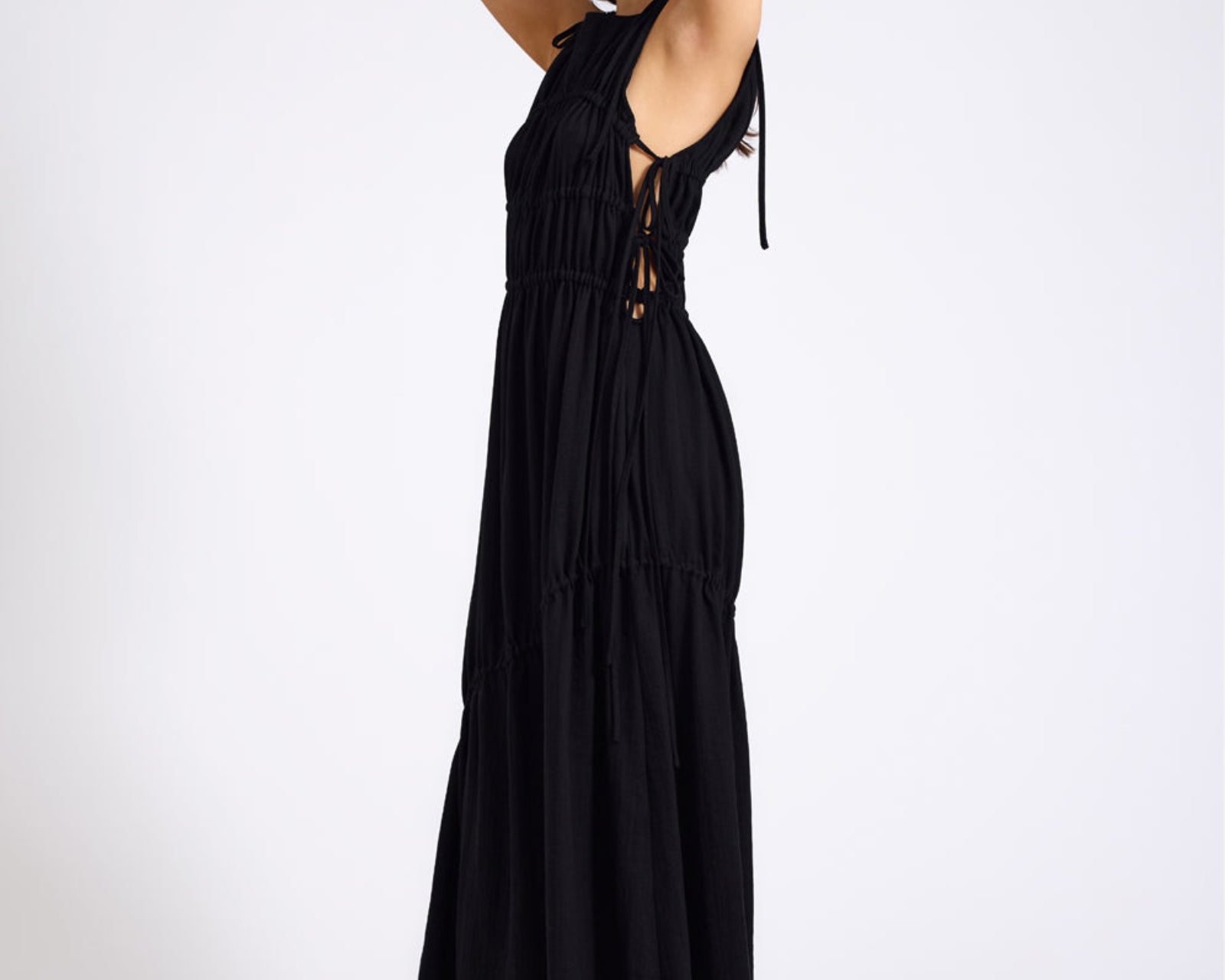 Evelyn Gathered Ruched Maxi Dress - Black