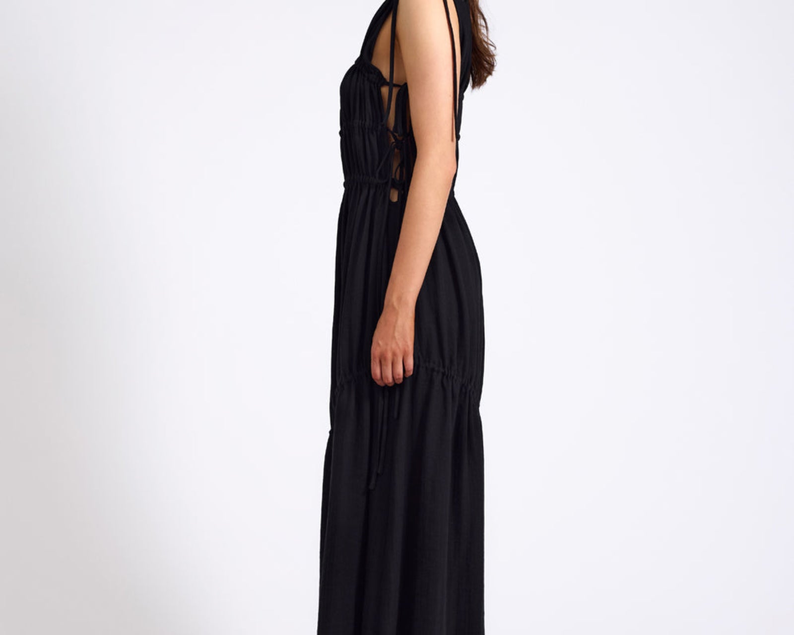 Evelyn Gathered Ruched Maxi Dress - Black