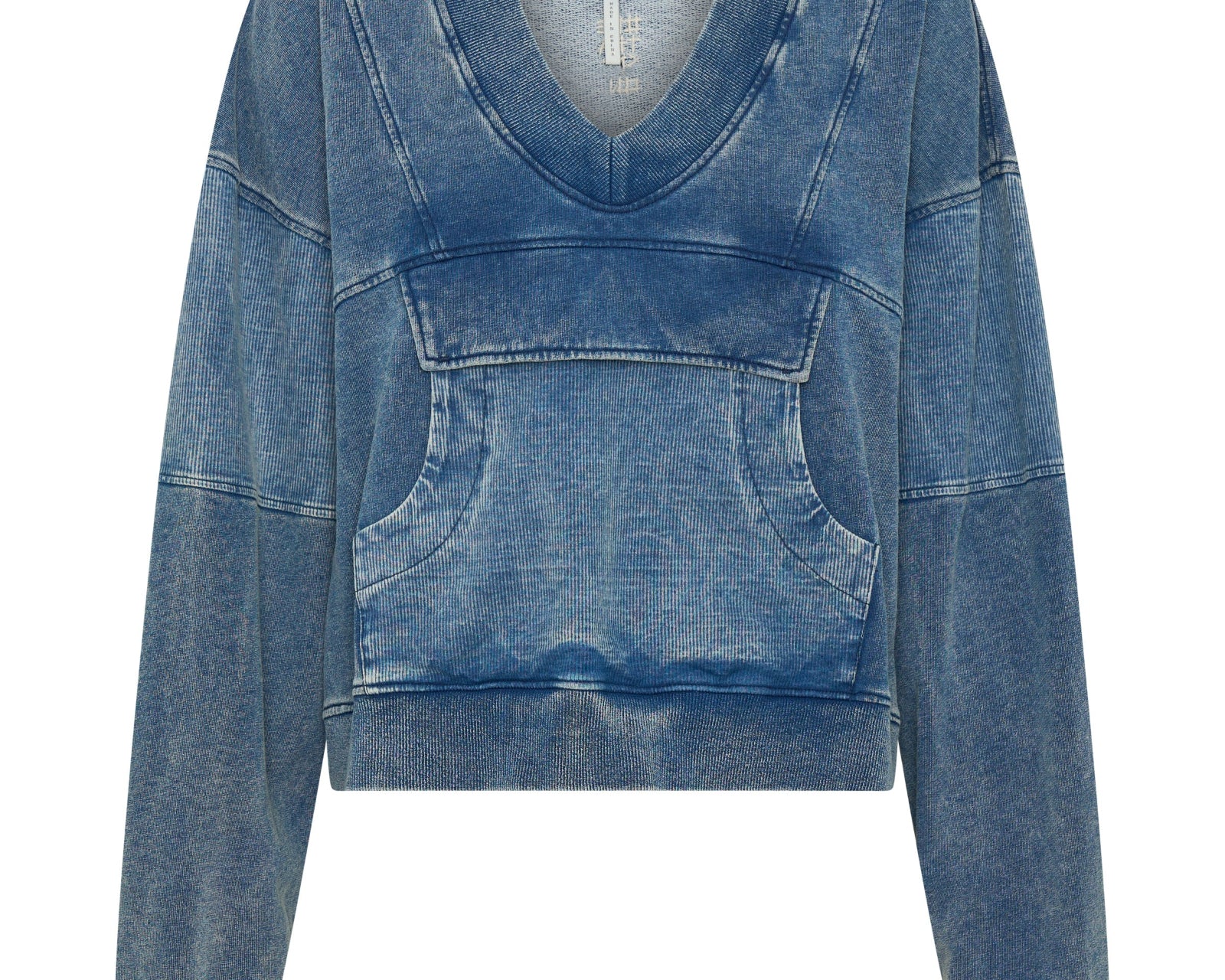Retro Fade Panelled V Sweater - Washed Blue