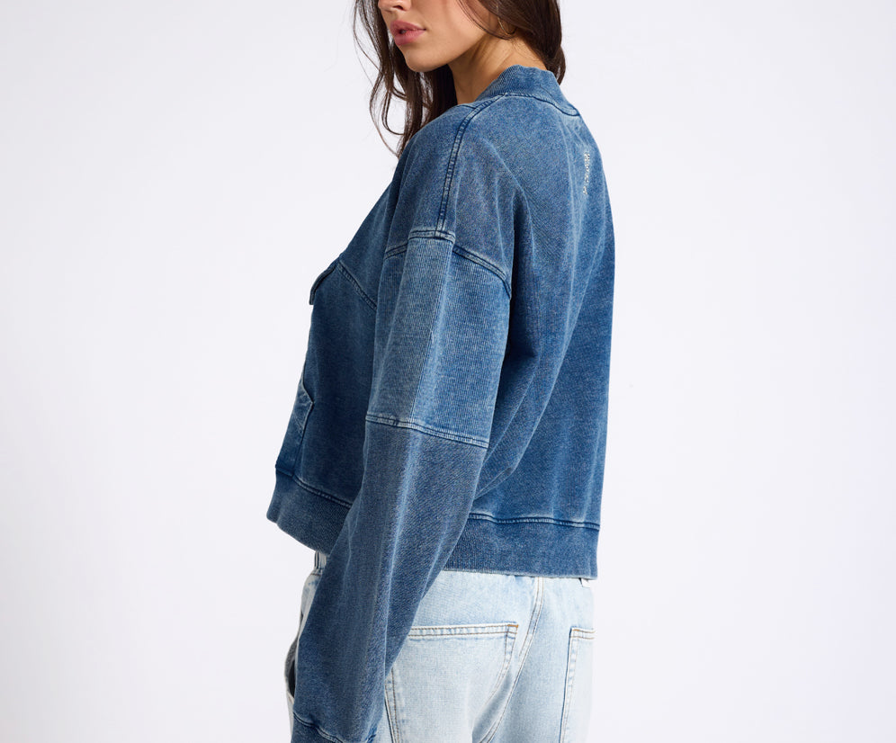 Retro Fade Panelled V Sweater - Washed Blue