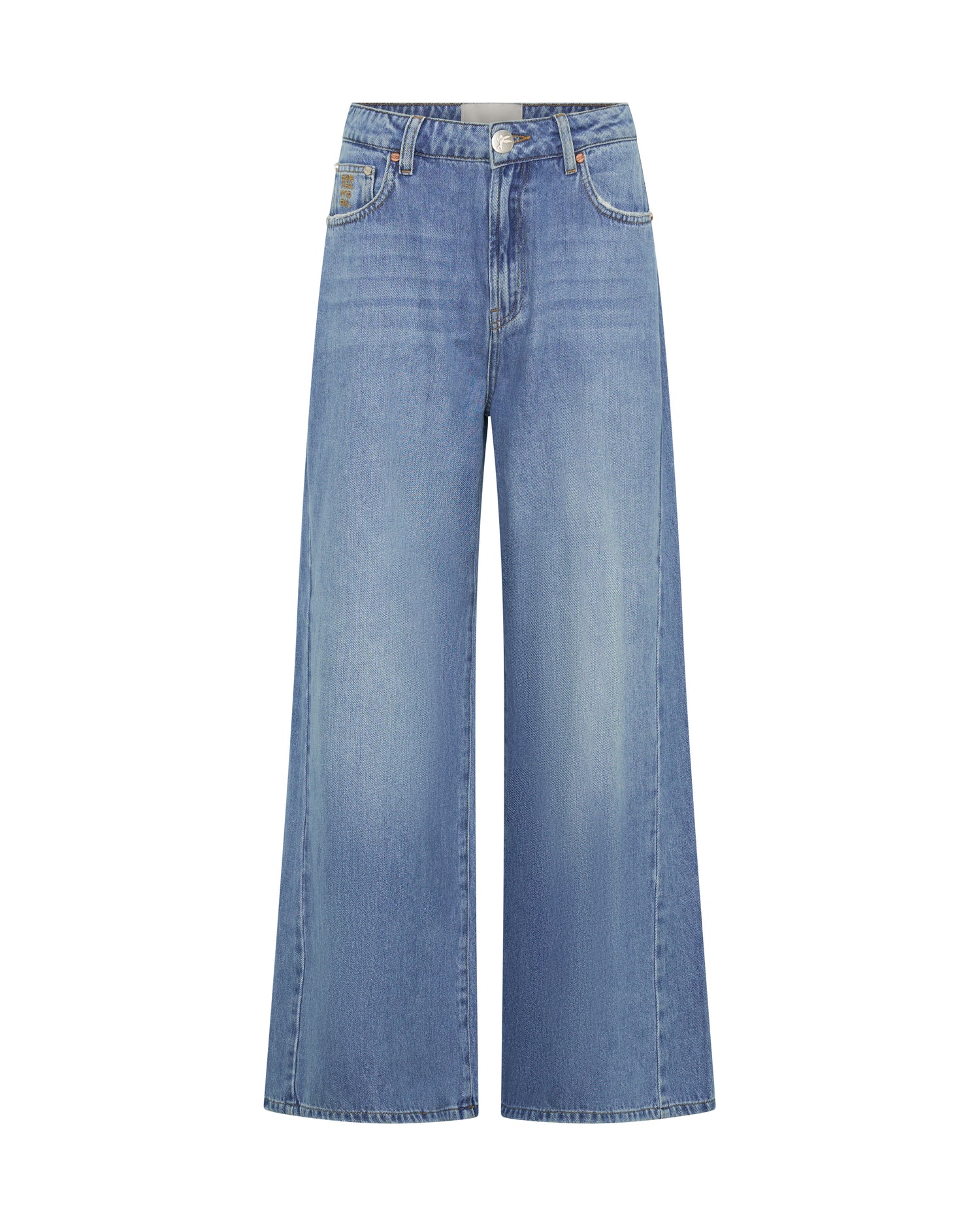 Rebel In Bloom Love Machines Mid Waist Super Wide Leg Denim Jeans - Bright Blue