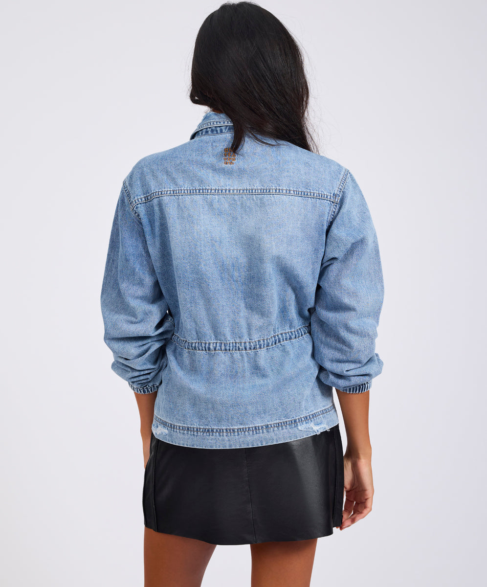 Drawstring Denim Shirt - Washed Blue | One Teaspoon