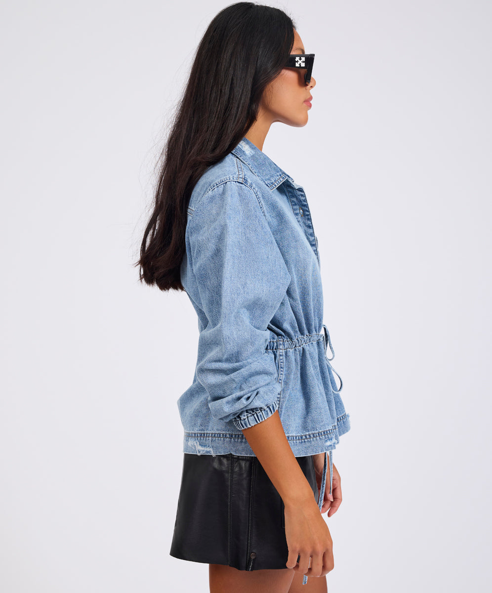 Drawstring Denim Shirt - Washed Blue | One Teaspoon
