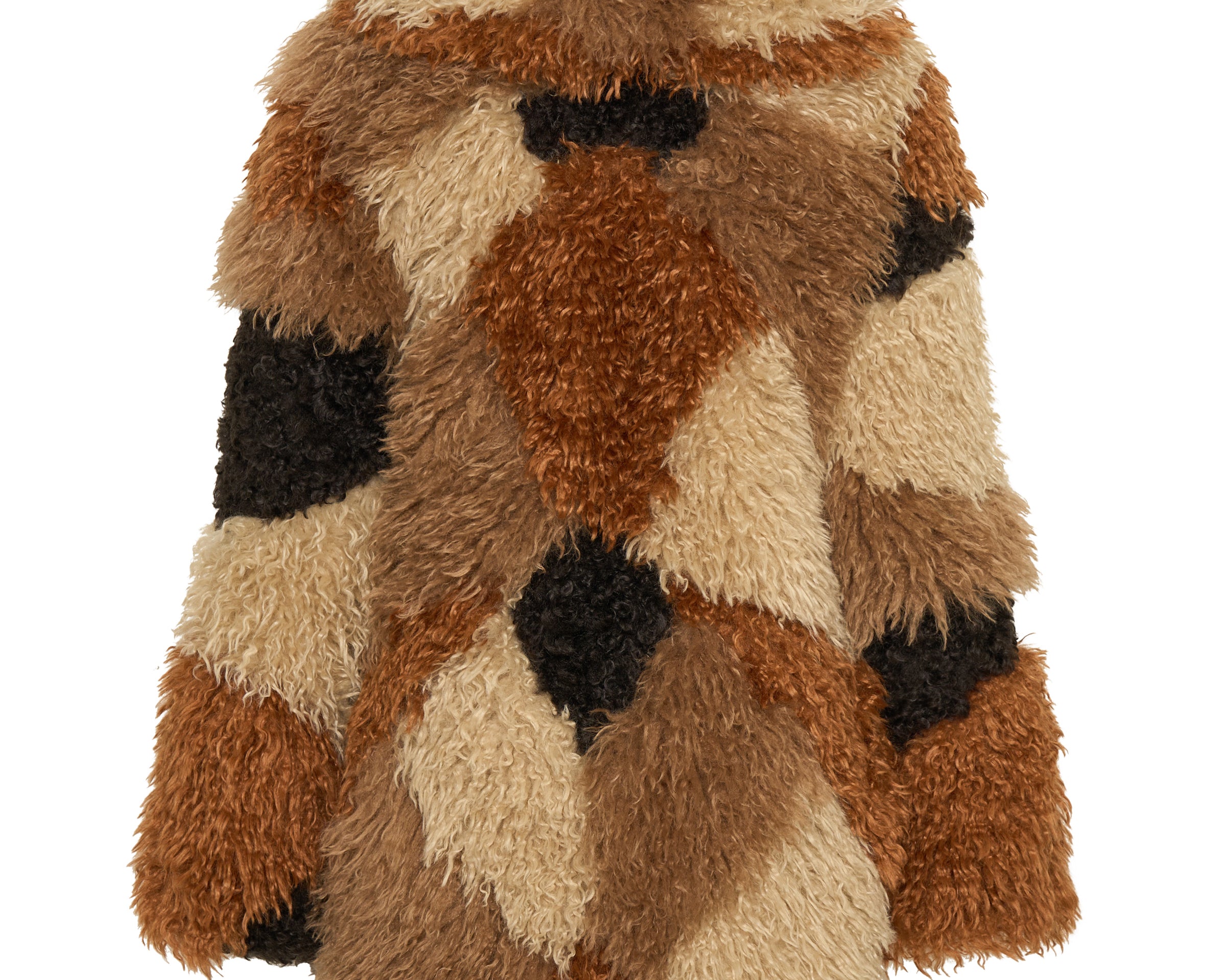 Mongolian Longline Faux Fur Jacket - Tan