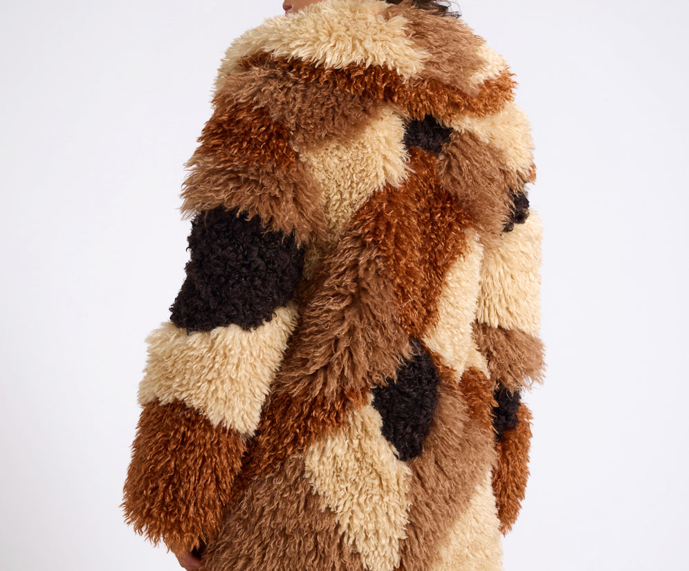 Mongolian Longline Faux Fur Jacket - Tan