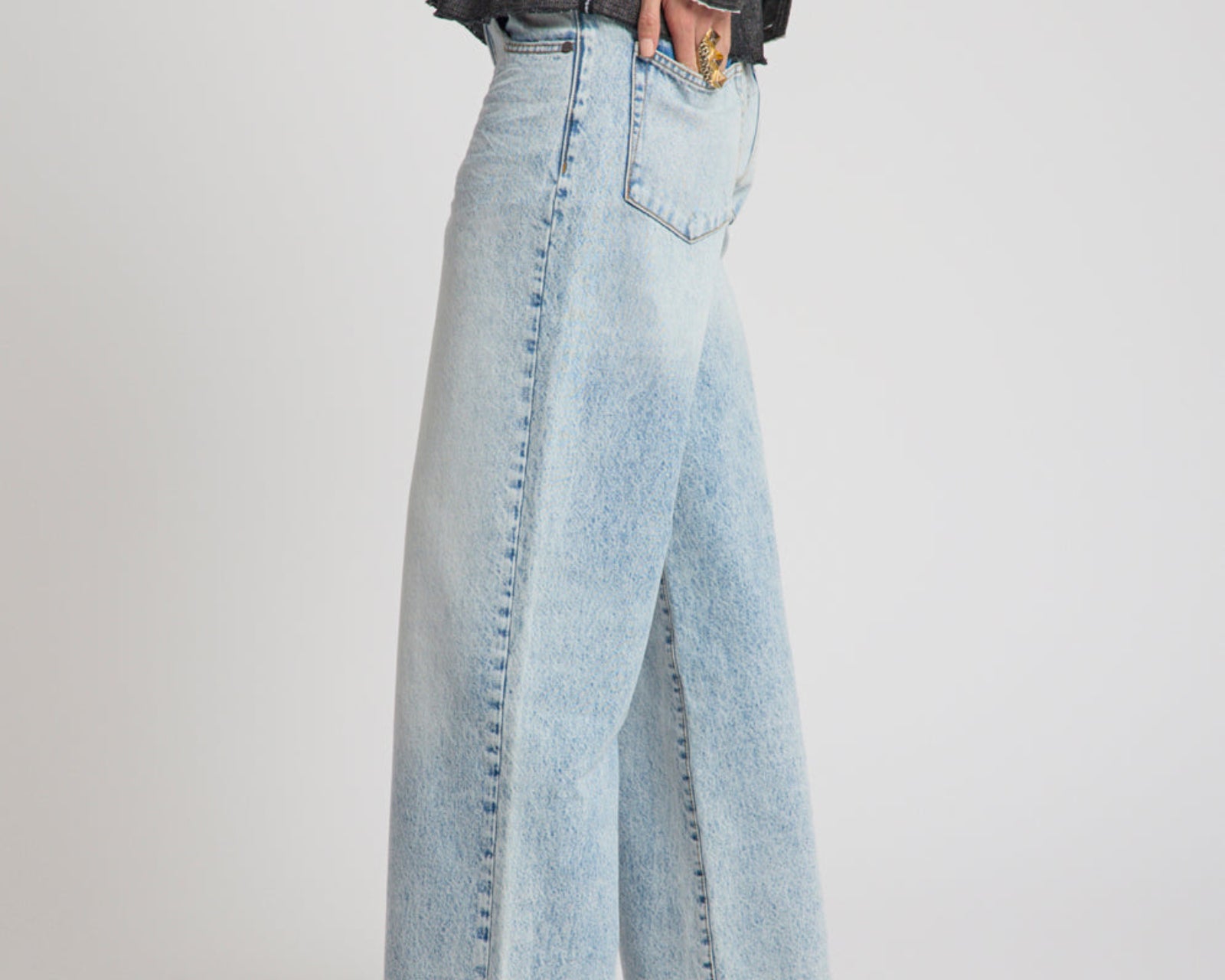 Jackson Mid Waist Wide Leg Denim Jeans - Whisper Blue