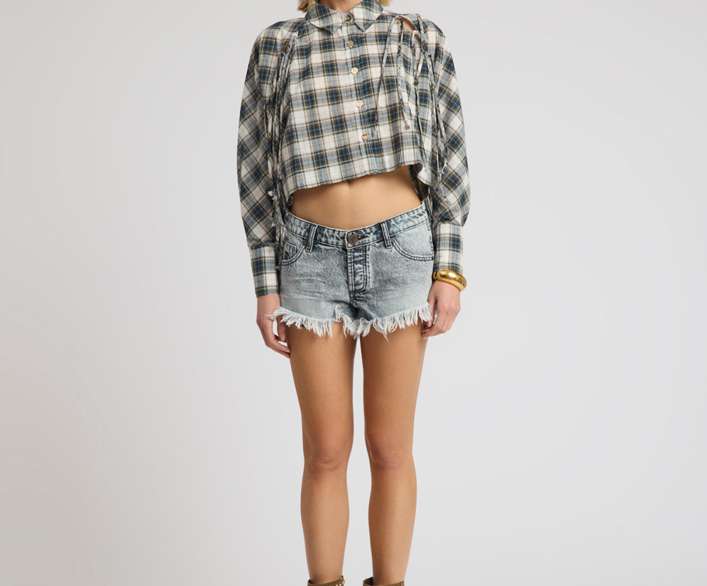 Dukes Low Waist Mini Denim Shorts - Soft Grey