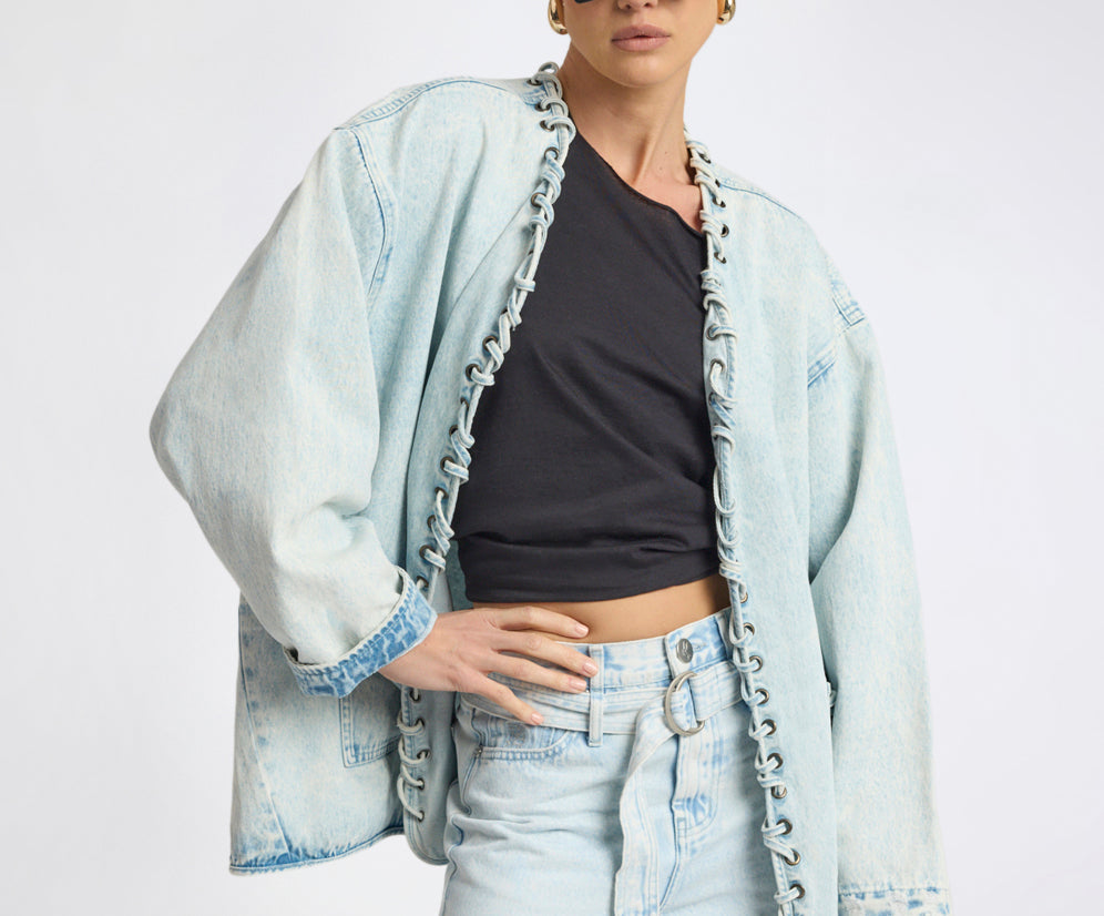 Ringleader Threaded Oversized Denim Jacket - Beach Blue