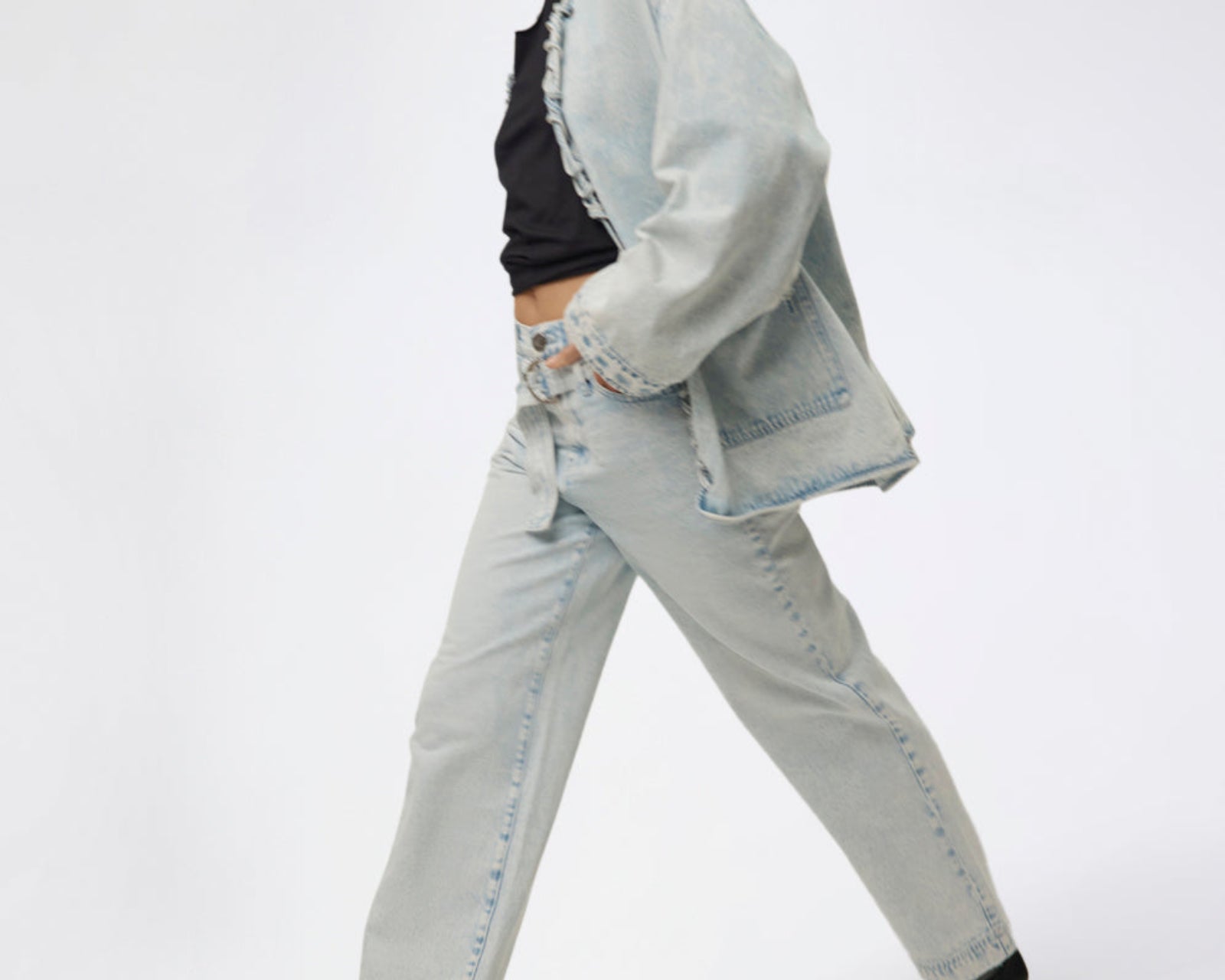 Jackson Belted Mid Waist Wide Leg Denim Jeans - Beach Blue