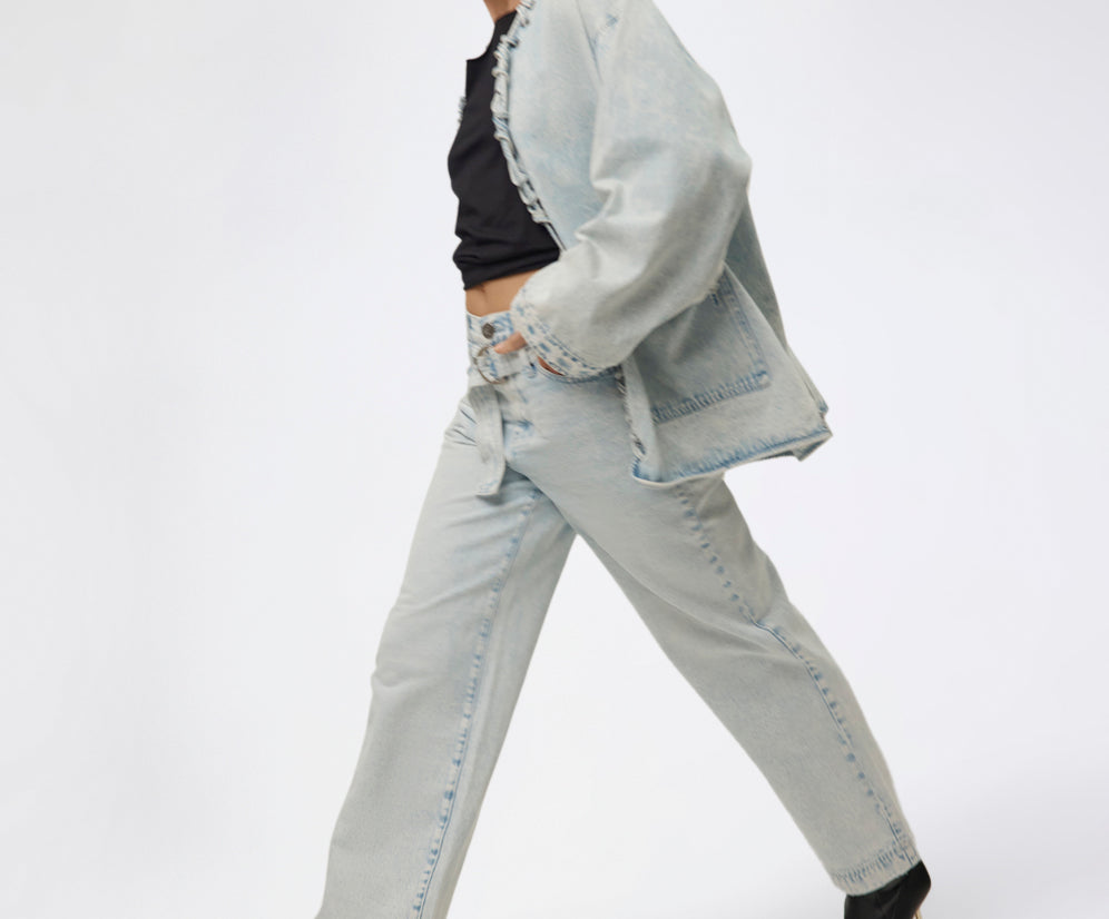 Jackson Belted Mid Waist Wide Leg Denim Jeans - Beach Blue