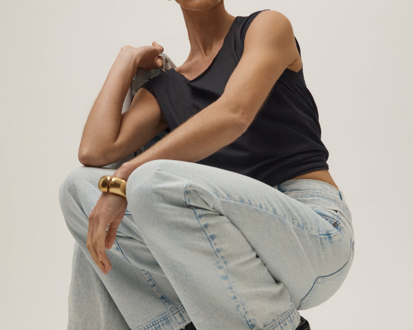 Jackson Belted Mid Waist Wide Leg Denim Jeans - Beach Blue