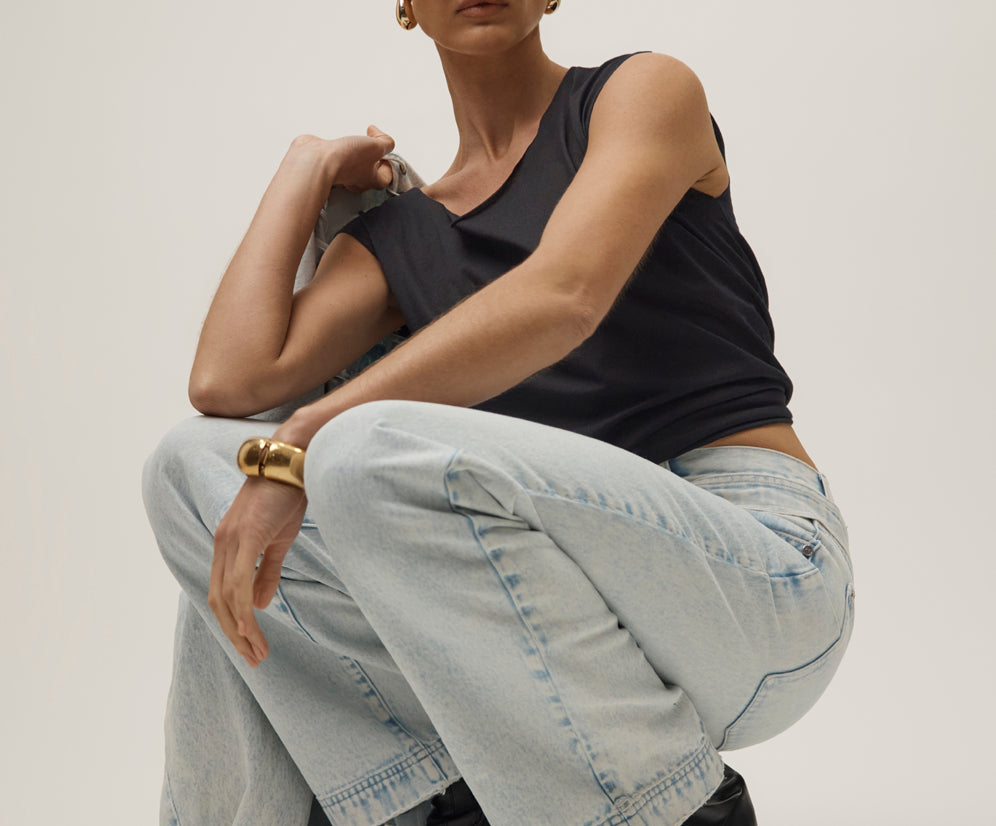 Jackson Belted Mid Waist Wide Leg Denim Jeans - Beach Blue