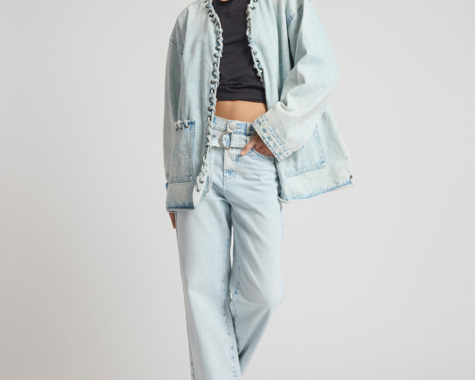 Jackson Belted Mid Waist Wide Leg Denim Jeans - Beach Blue
