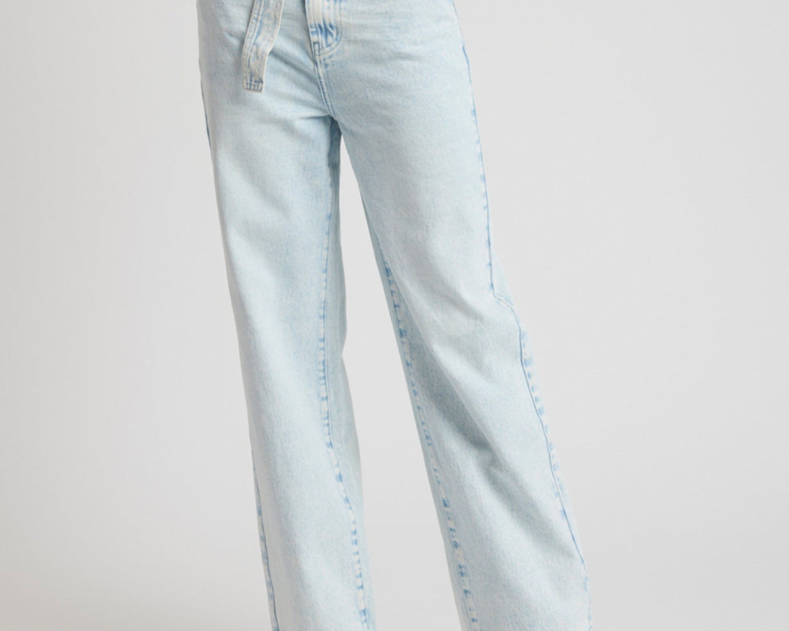 Jackson Belted Mid Waist Wide Leg Denim Jeans - Beach Blue
