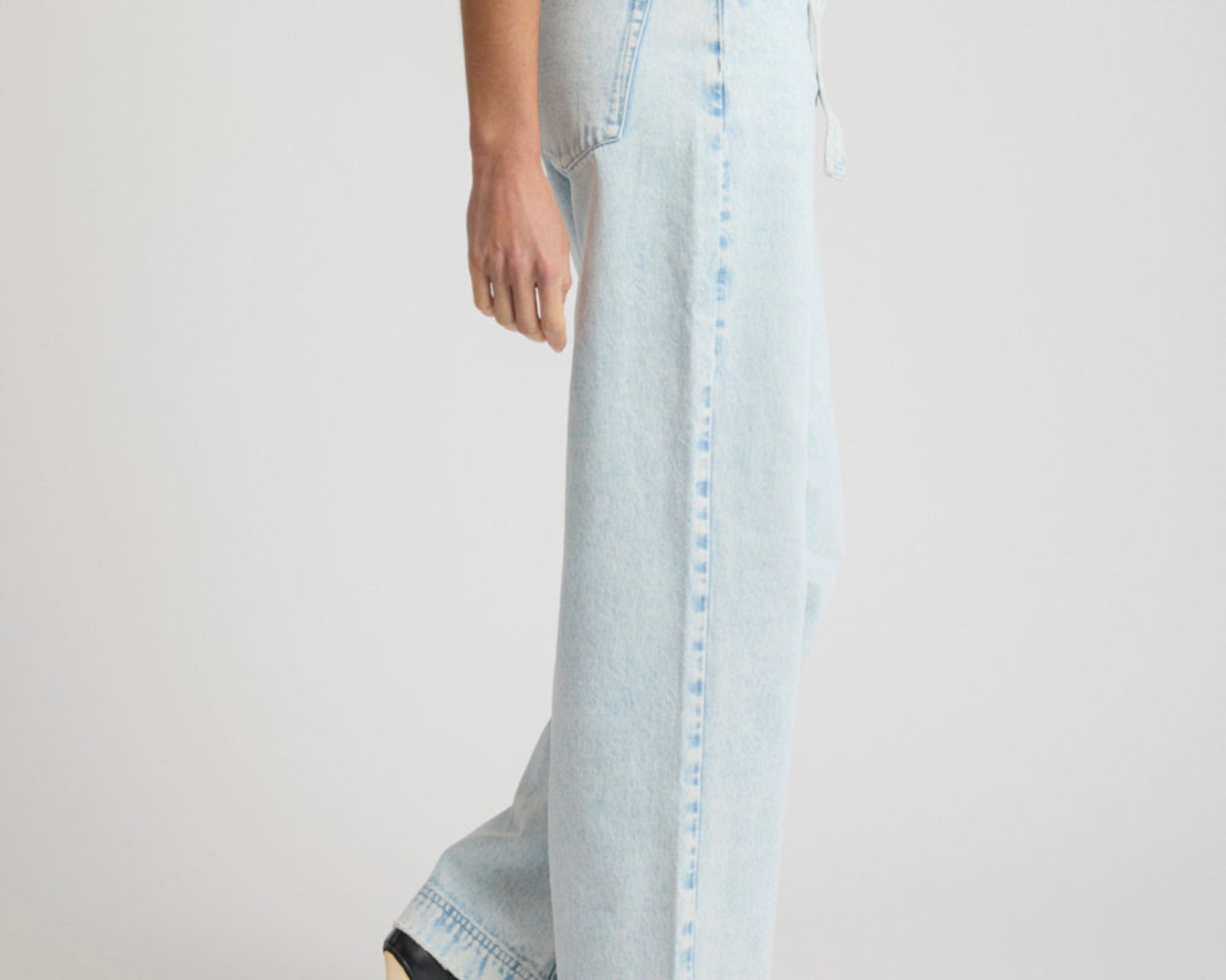 Jackson Belted Mid Waist Wide Leg Denim Jeans - Beach Blue