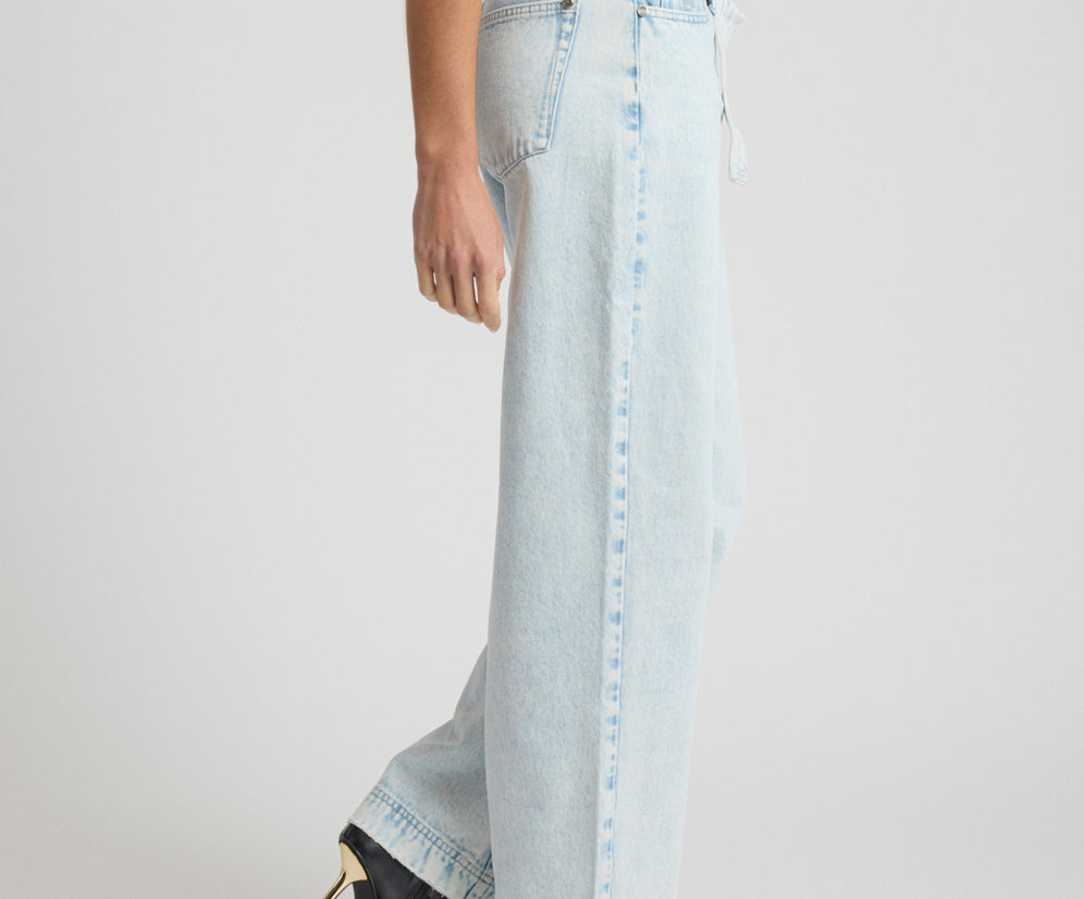 Jackson Belted Mid Waist Wide Leg Denim Jeans - Beach Blue