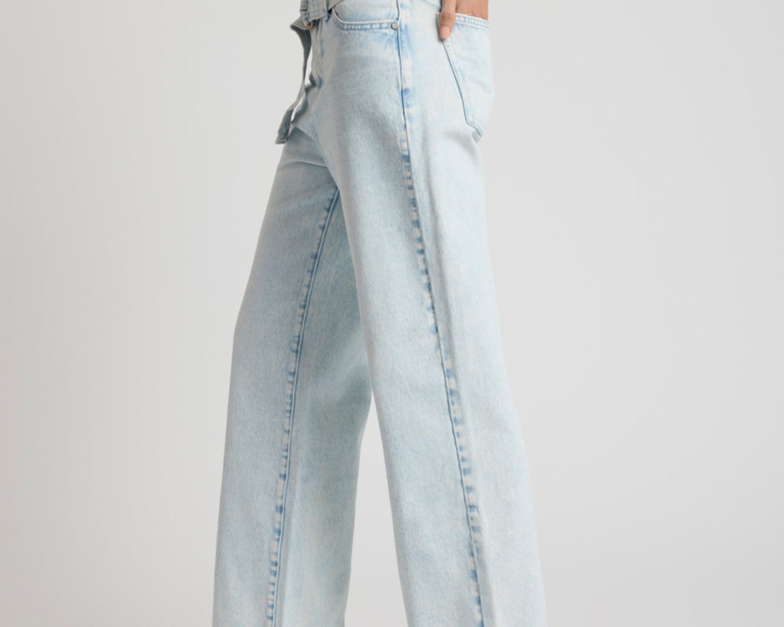 Jackson Belted Mid Waist Wide Leg Denim Jeans - Beach Blue
