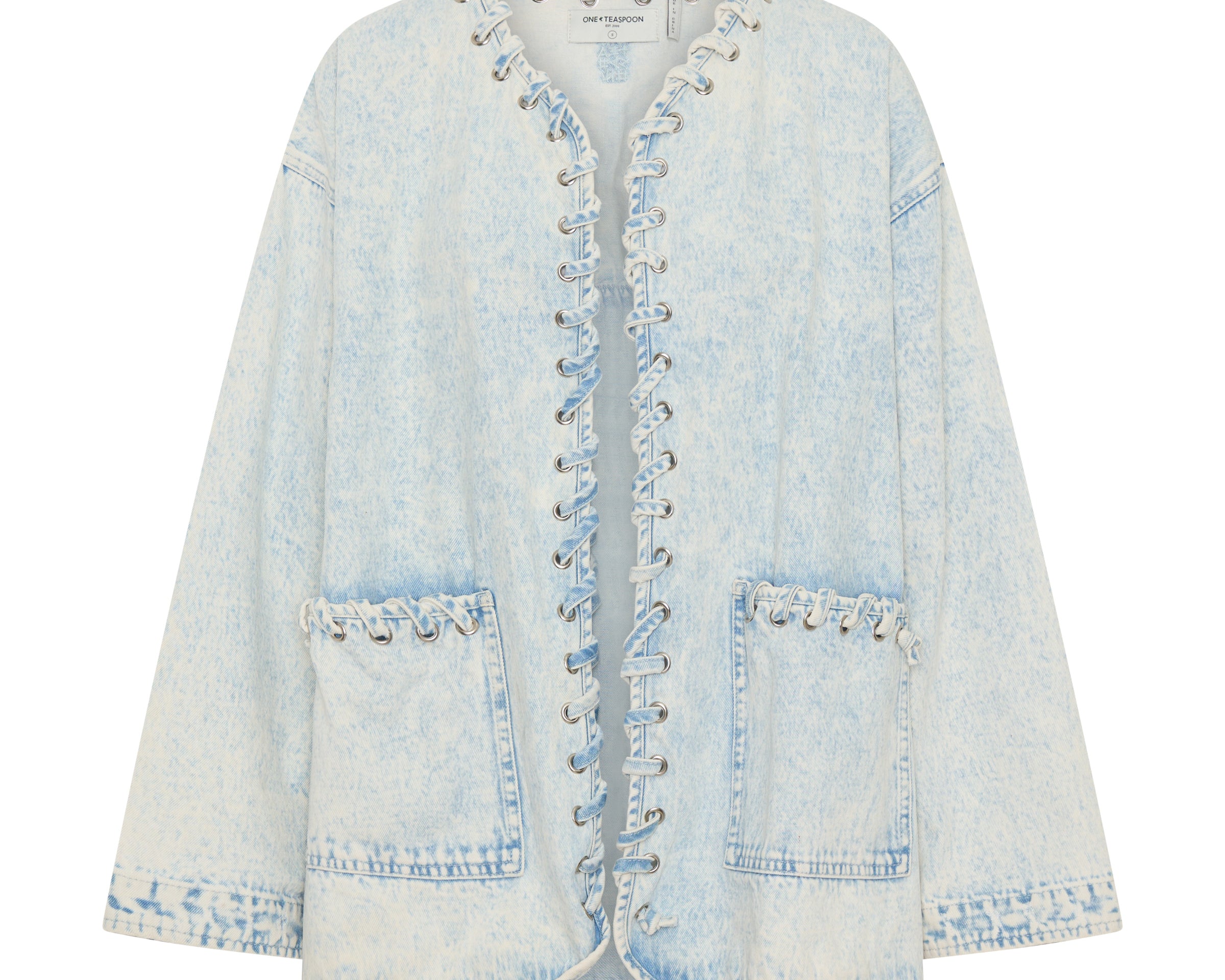 Ringleader Threaded Oversized Denim Jacket - Beach Blue