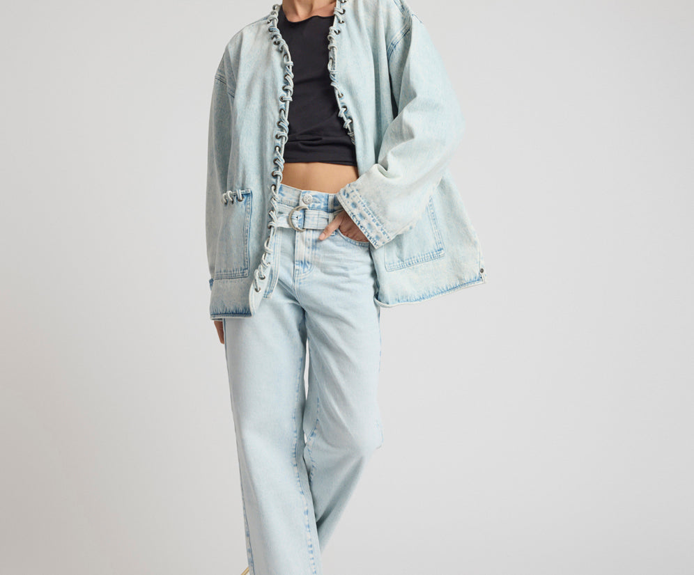 Ringleader Threaded Oversized Denim Jacket - Beach Blue
