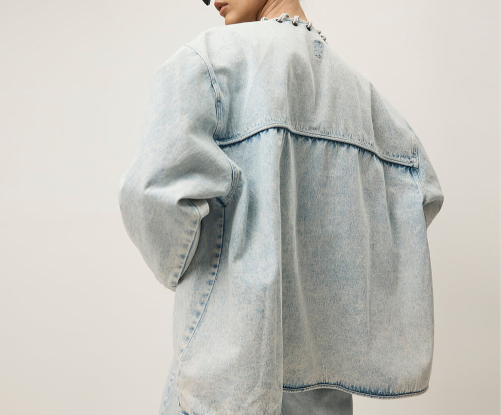 Ringleader Threaded Oversized Denim Jacket - Beach Blue