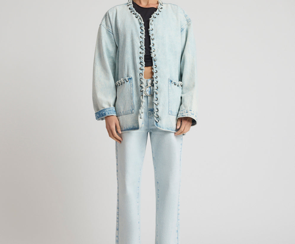 Ringleader Threaded Oversized Denim Jacket - Beach Blue