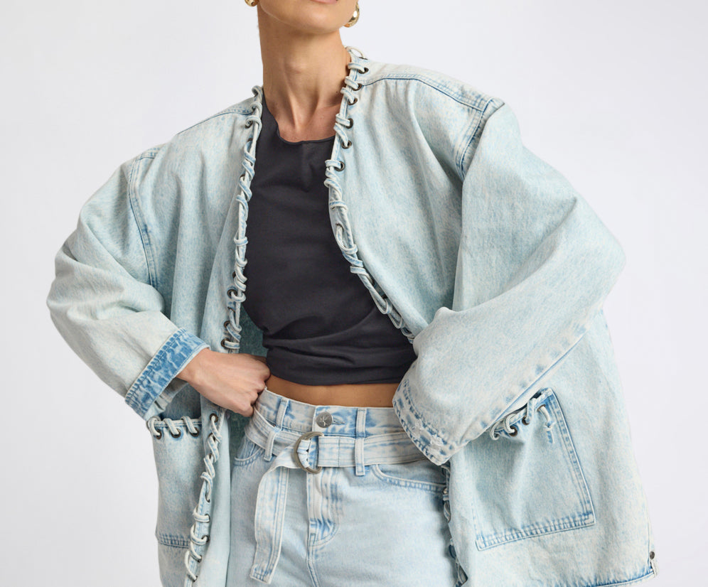 Ringleader Threaded Oversized Denim Jacket - Beach Blue