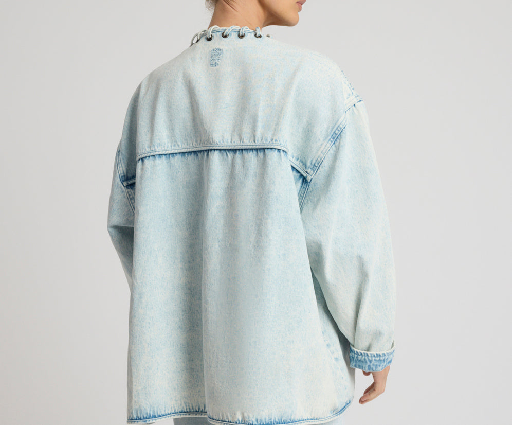Ringleader Threaded Oversized Denim Jacket - Beach Blue