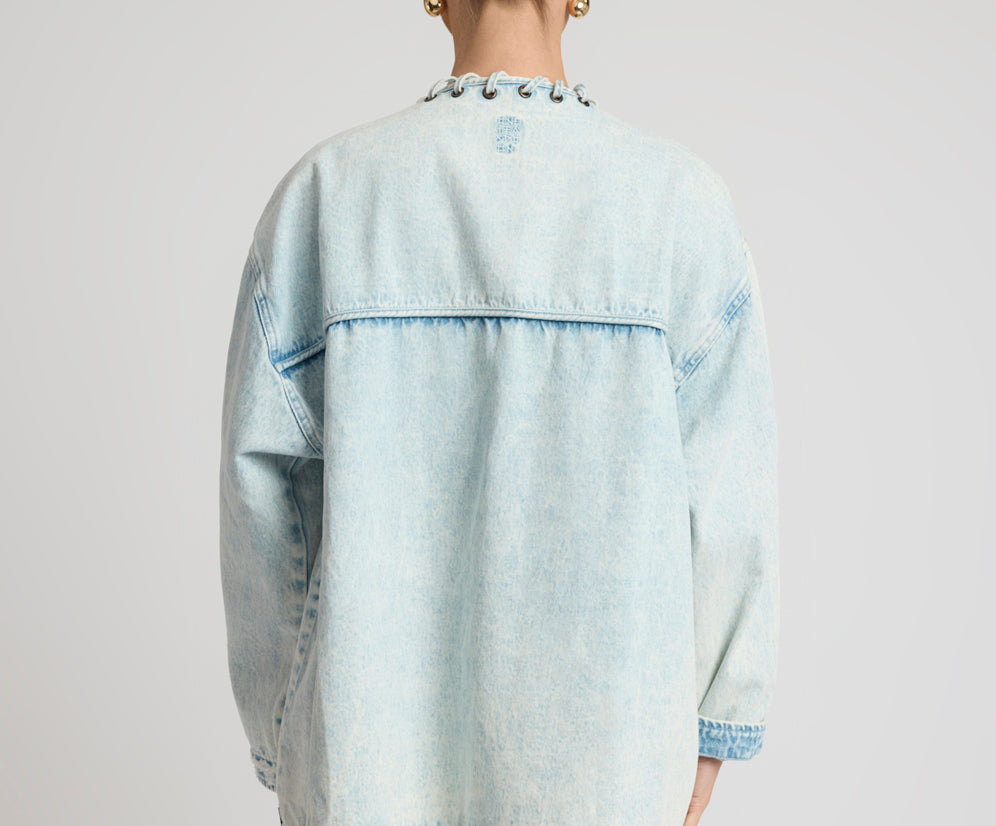 Ringleader Threaded Oversized Denim Jacket - Beach Blue