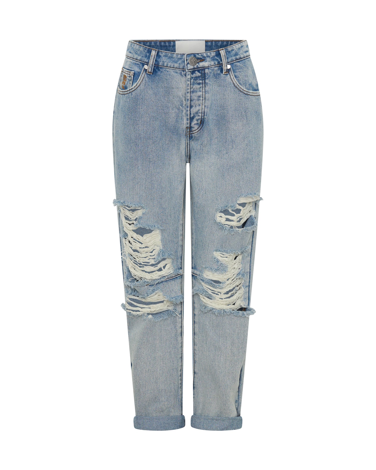 Saints Low Waist Messed Up Boyfriend Denim Jeans - Hendrixe Blue