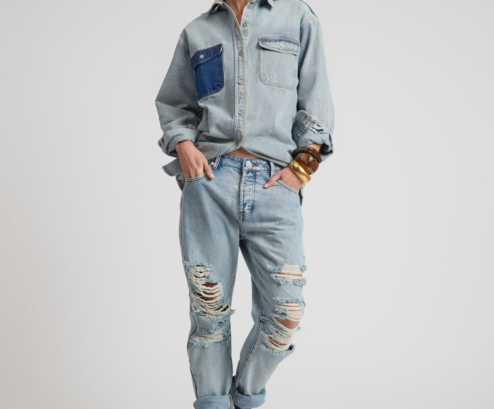Saints Low Waist Messed Up Boyfriend Denim Jeans - Hendrixe Blue