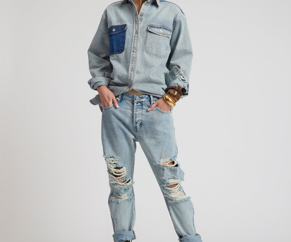 Saints Low Waist Messed Up Boyfriend Denim Jeans - Hendrixe Blue