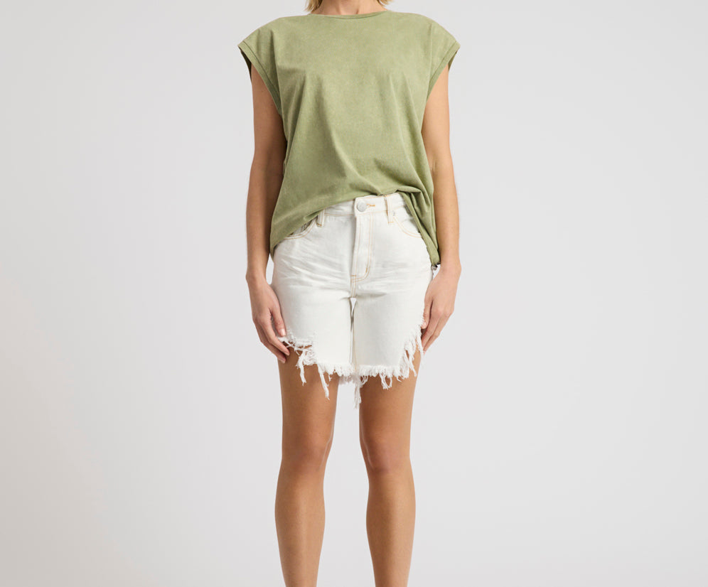 Frankies High Waist Long Length Denim Shorts - White Beauty