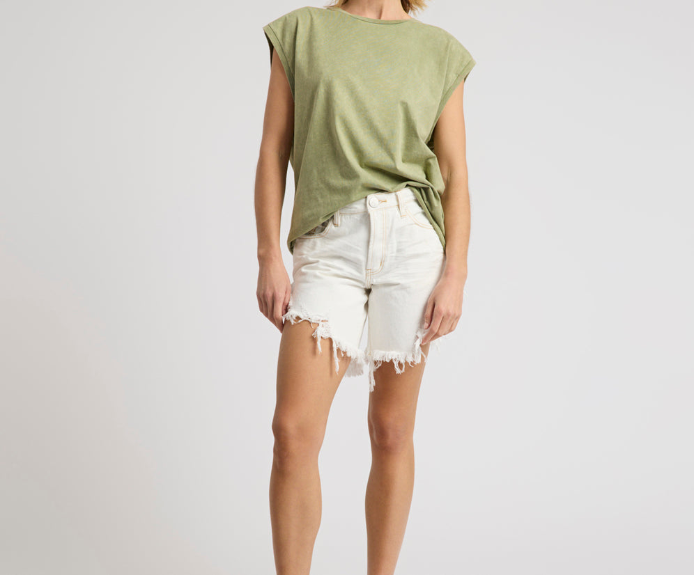 Frankies High Waist Long Length Denim Shorts - White Beauty