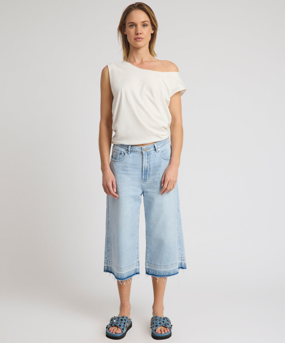 720'S Mid Waist Long Length Boyfriend Denim Jorts - Blue Latte