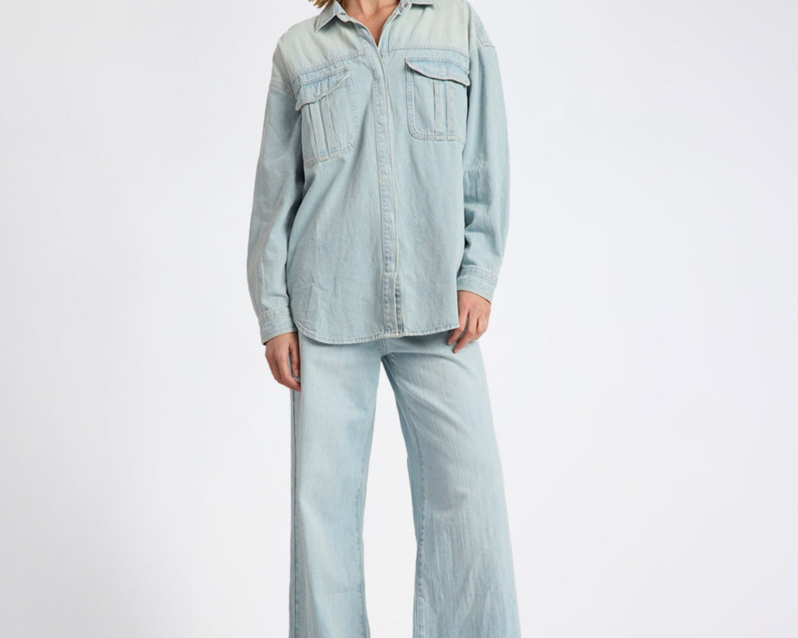 Love Machines Heart Mid Waist Super Wide Leg Denim - Sea Mist Love